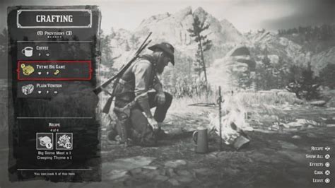 Cooking & Crafting Guide for RDR2 Story Mode.